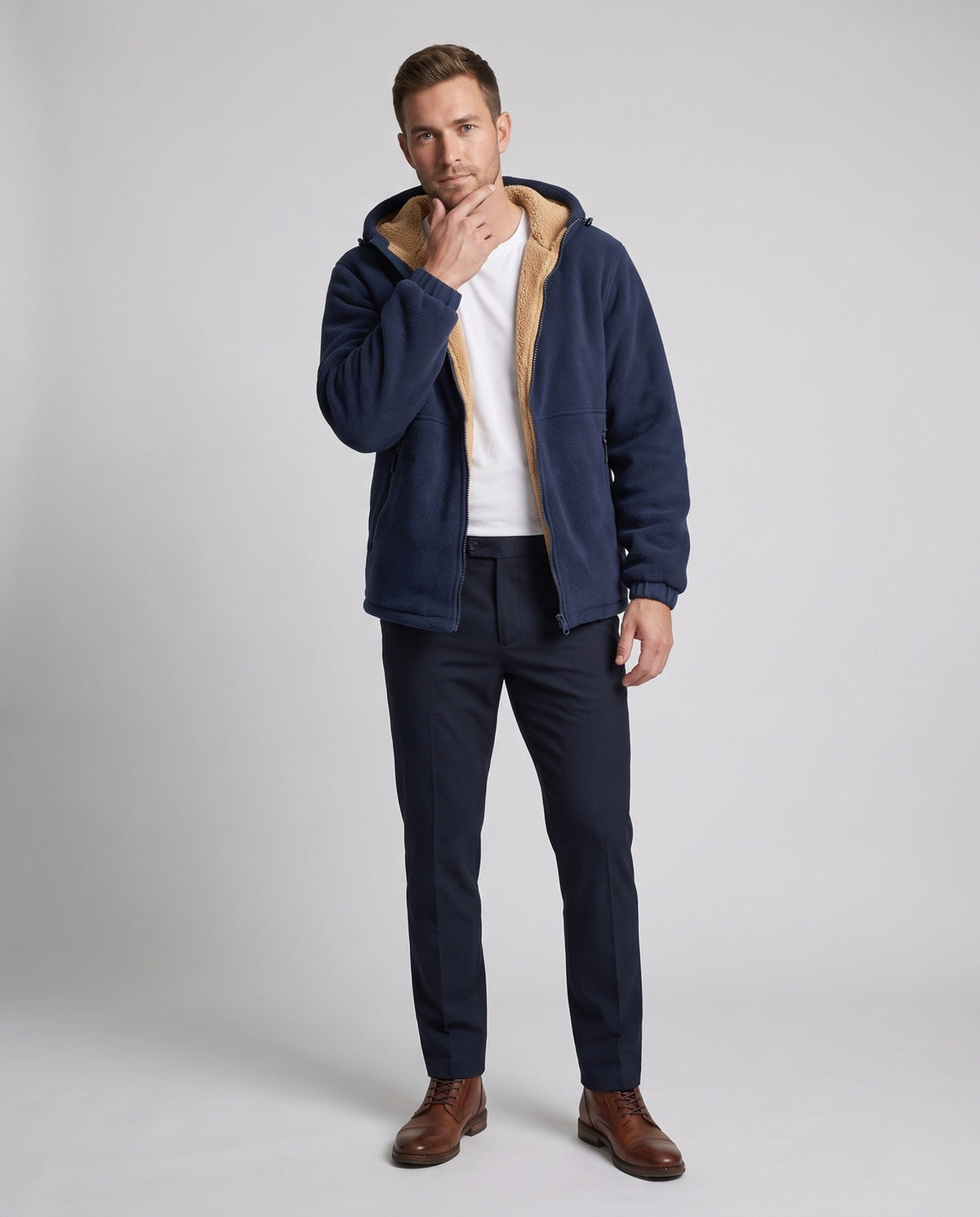 Thermal fleece jacket men with teddy lining and windproof outer layer