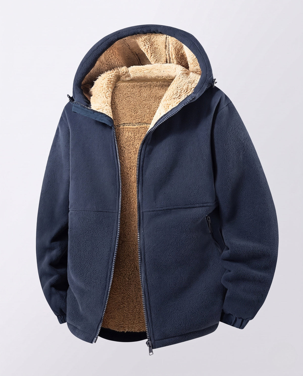 Thermal fleece jacket men with teddy lining and windproof outer layer