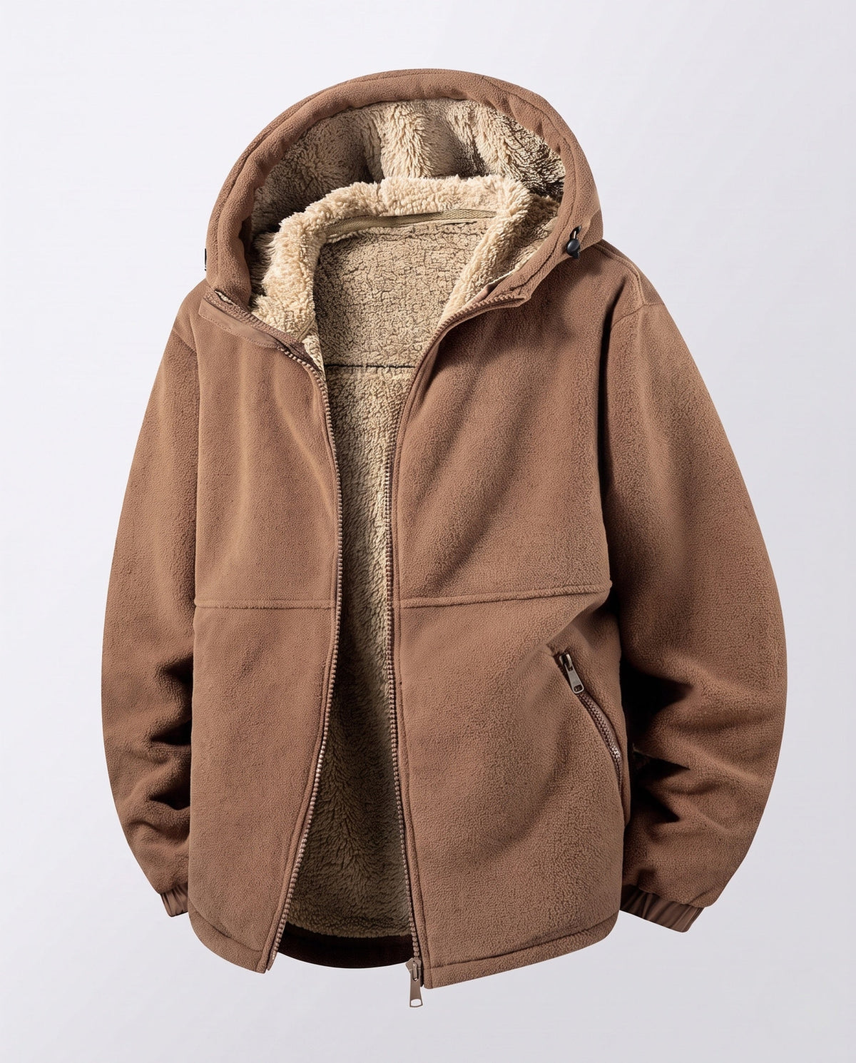 Thermal fleece jacket men with teddy lining and windproof outer layer