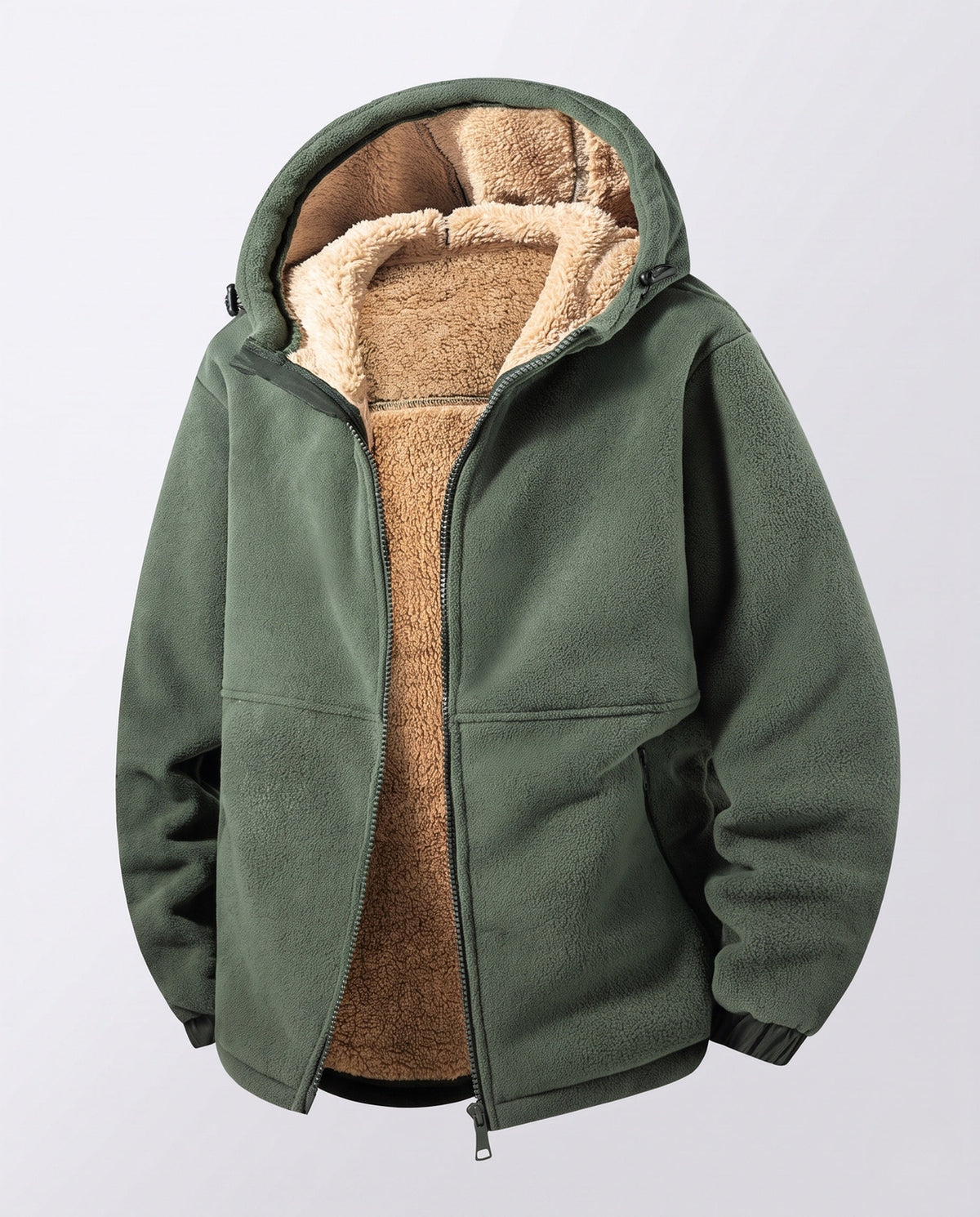 Thermal fleece jacket men with teddy lining and windproof outer layer