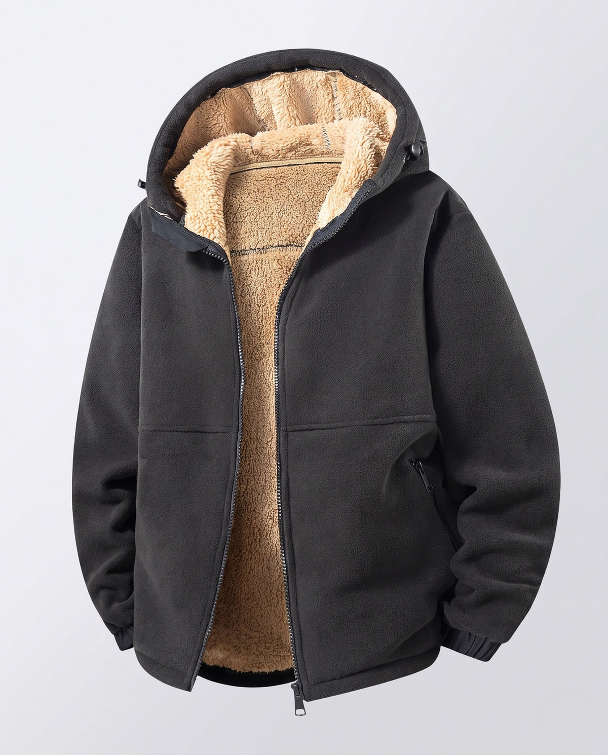 Thermal fleece jacket men with teddy lining and windproof outer layer