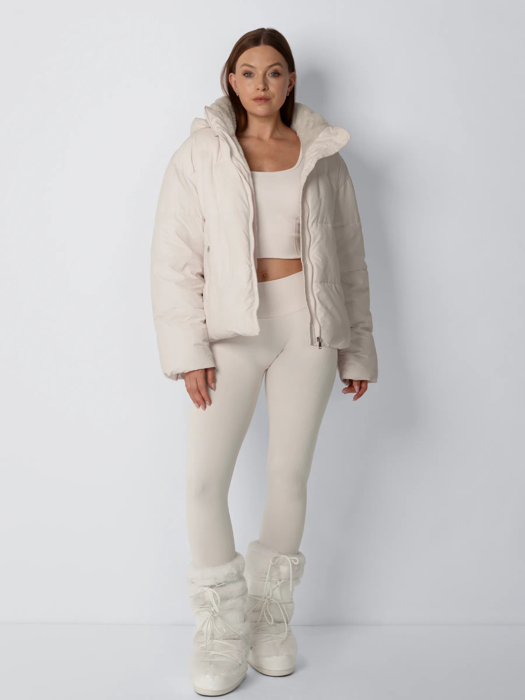 Short Puffer Jacket | Removable Hood, Synthetic Fur Lining