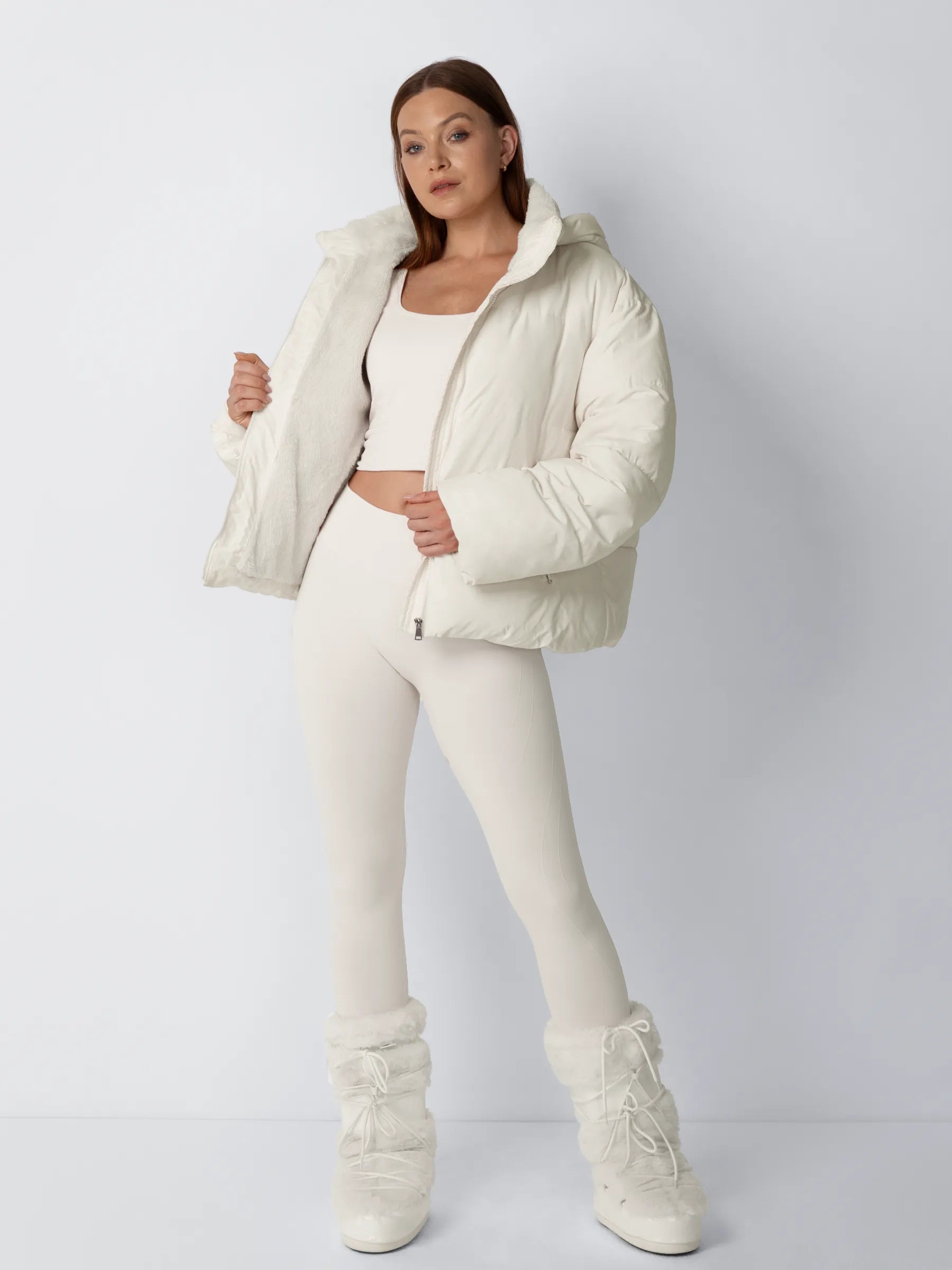 Short Puffer Jacket | Removable Hood, Synthetic Fur Lining