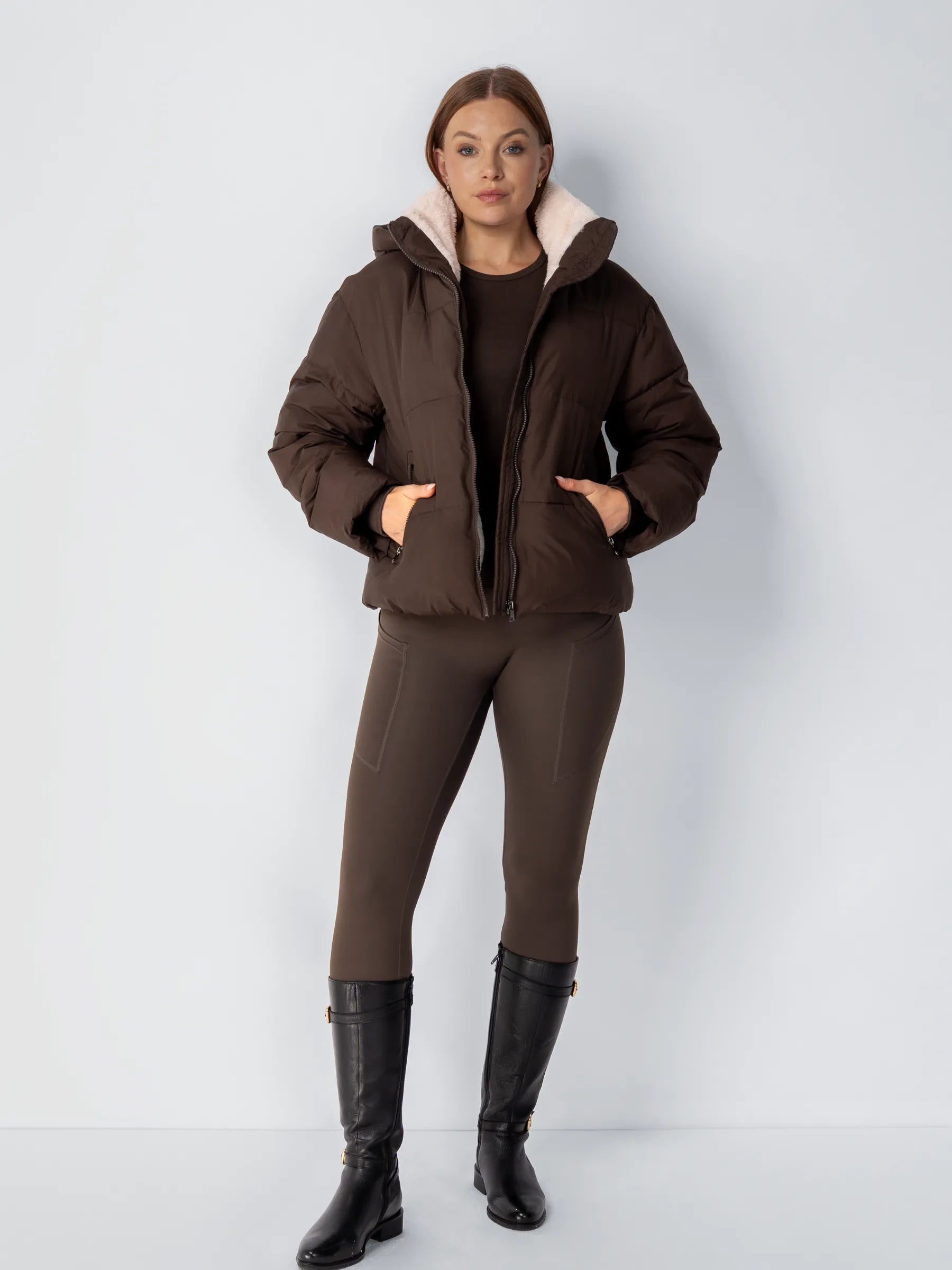 Short Puffer Jacket | Removable Hood, Synthetic Fur Lining
