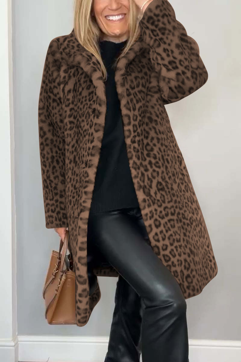 Womens leopard print jacket with insulated winter warmth and bold animal print detail