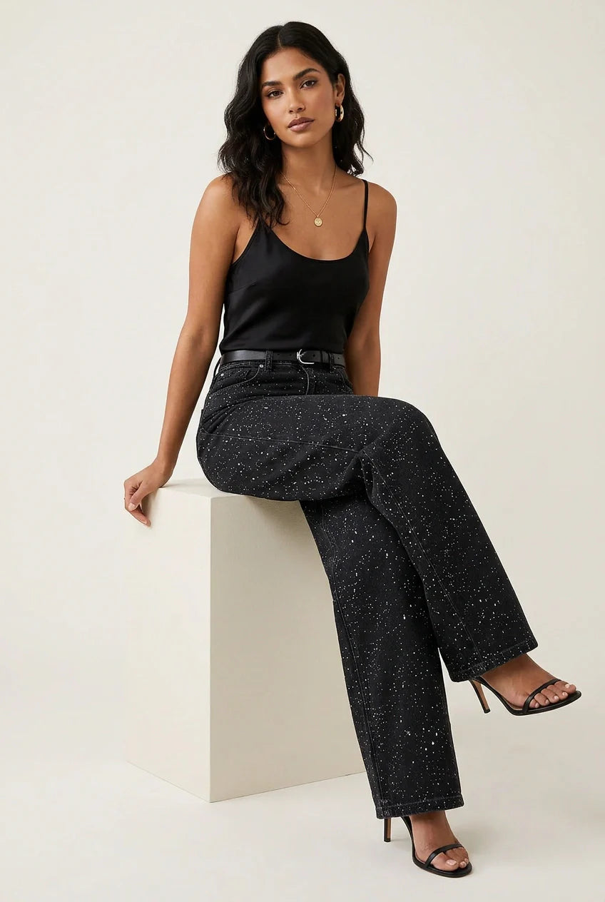 Women's Straight Jeans | High Waist, Glitter Details