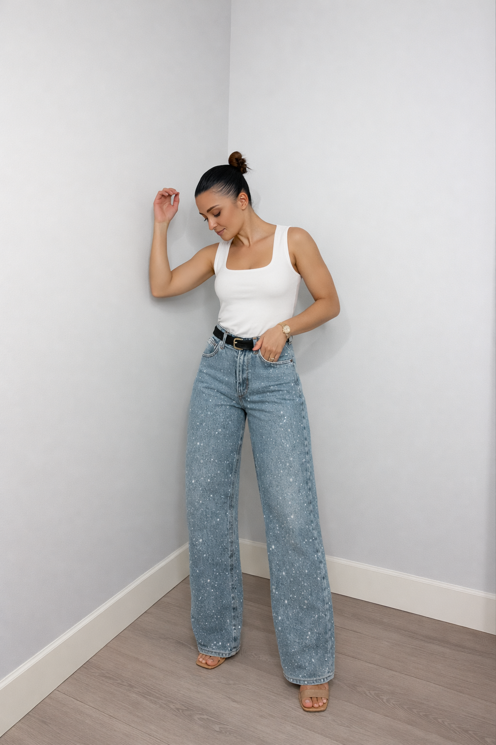 Women's Straight Jeans | High Waist, Glitter Details