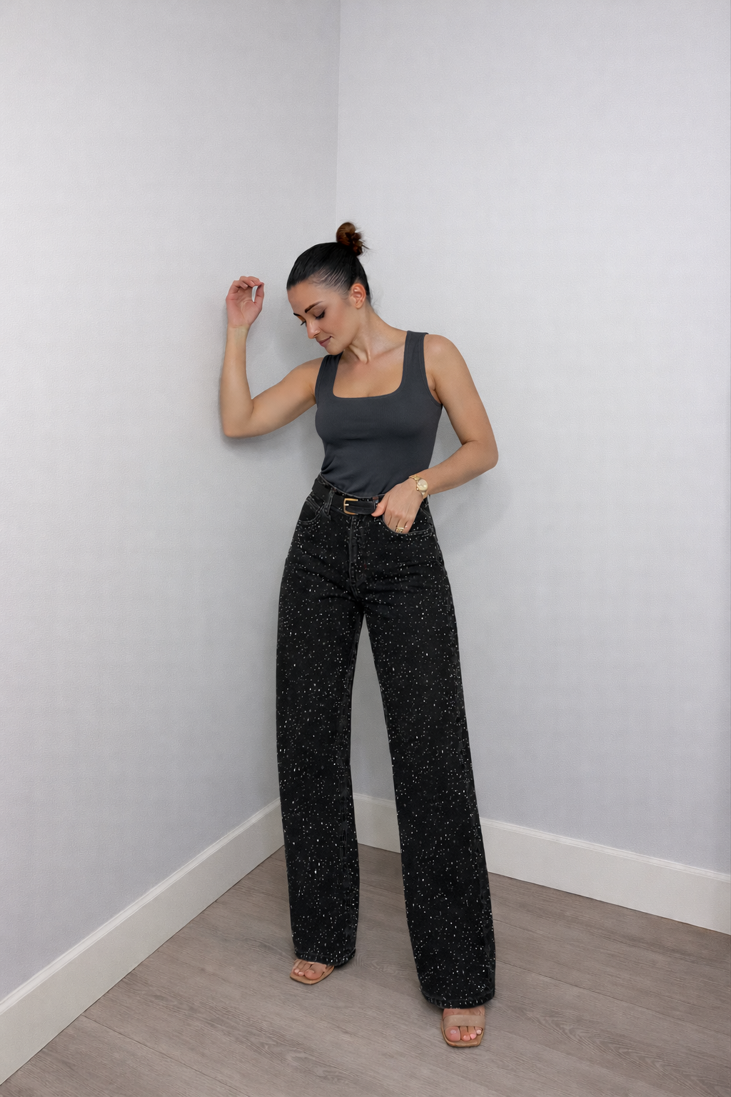 Women's Straight Jeans | High Waist, Glitter Details