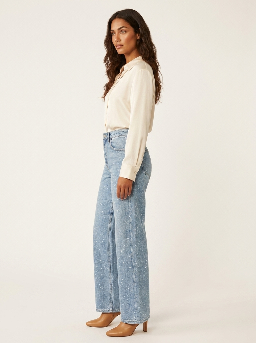 Women's Straight Jeans | High Waist, Glitter Details