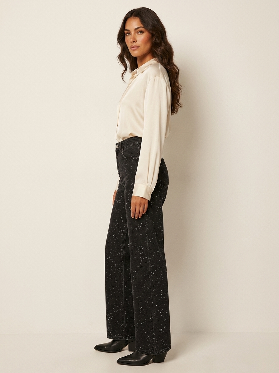 Women's Straight Jeans | High Waist, Glitter Details