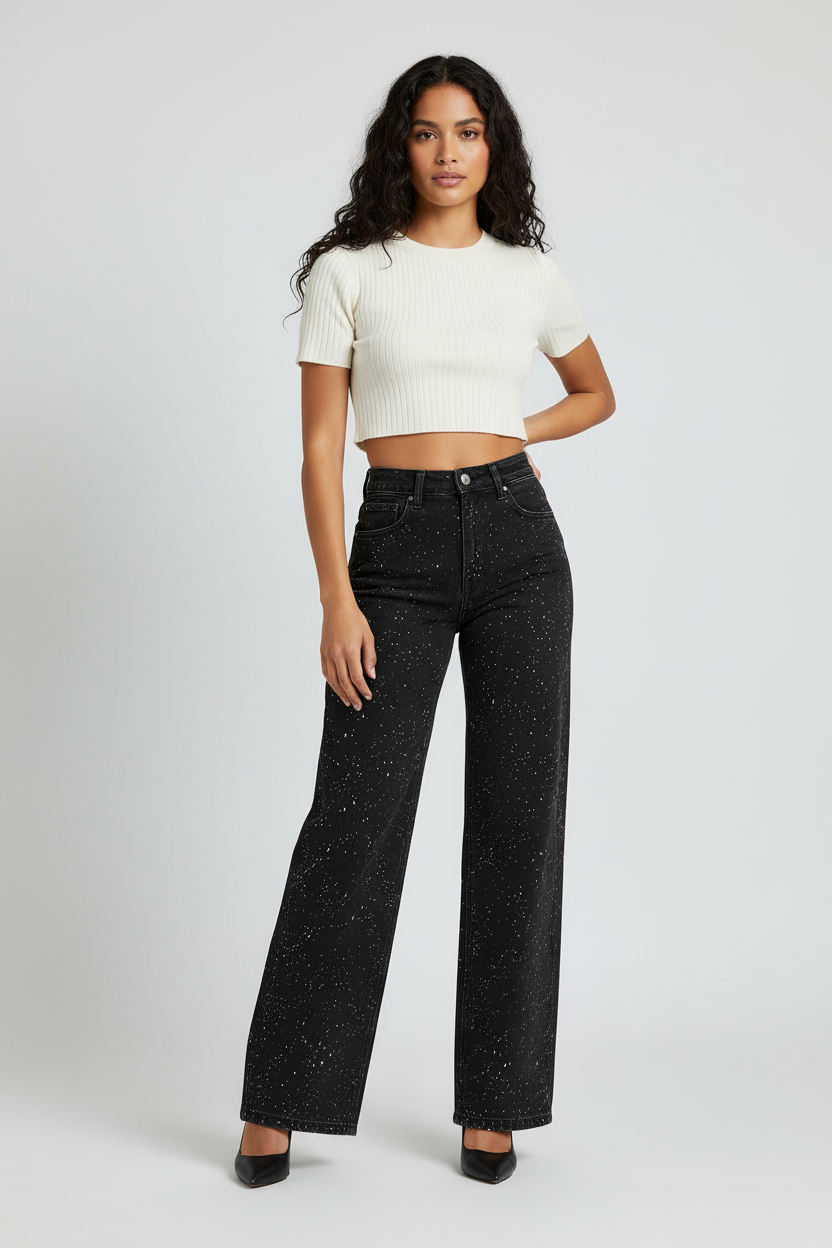 Women's Straight Jeans | High Waist, Glitter Details