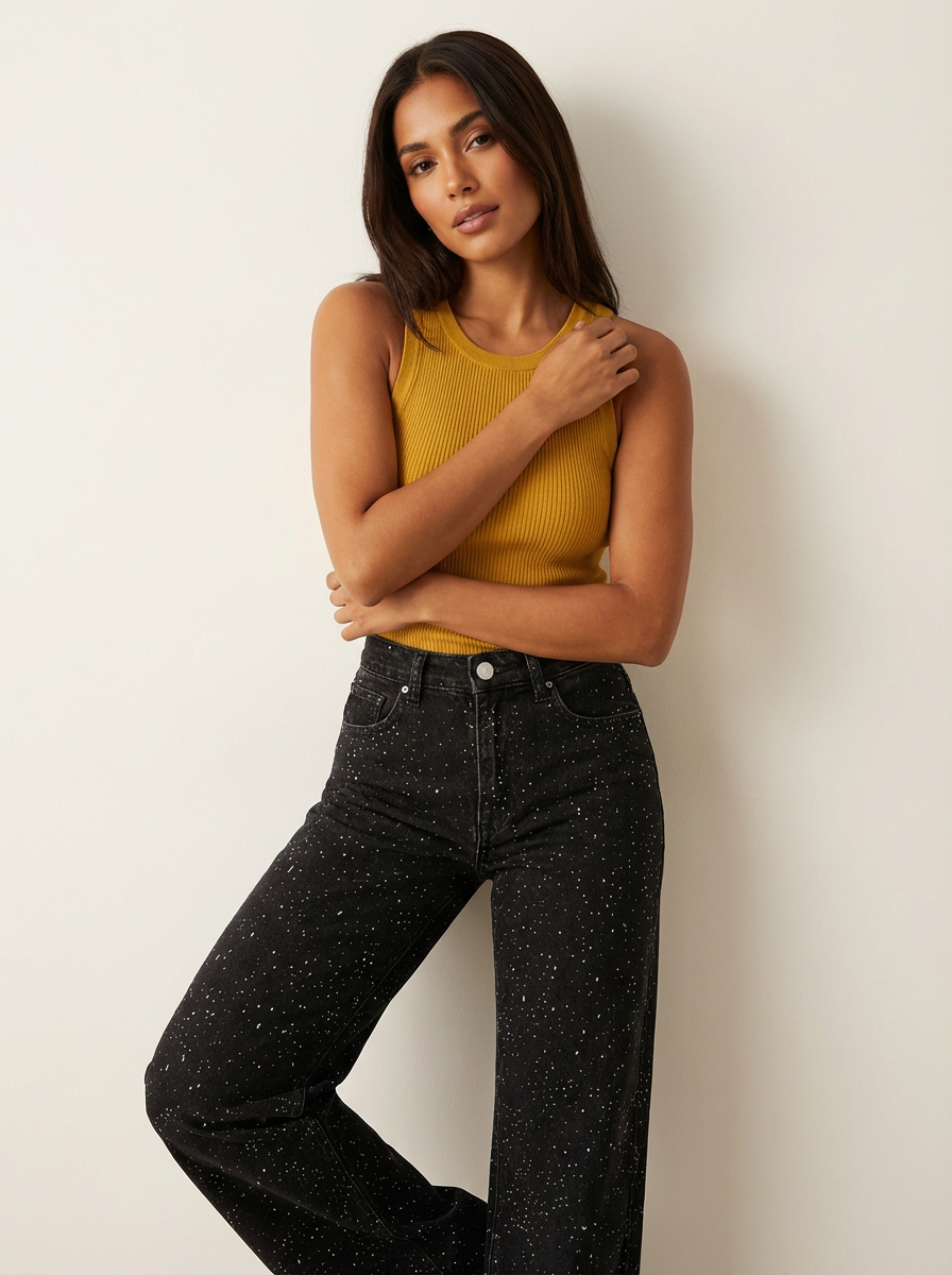 Women's Straight Jeans | High Waist, Glitter Details
