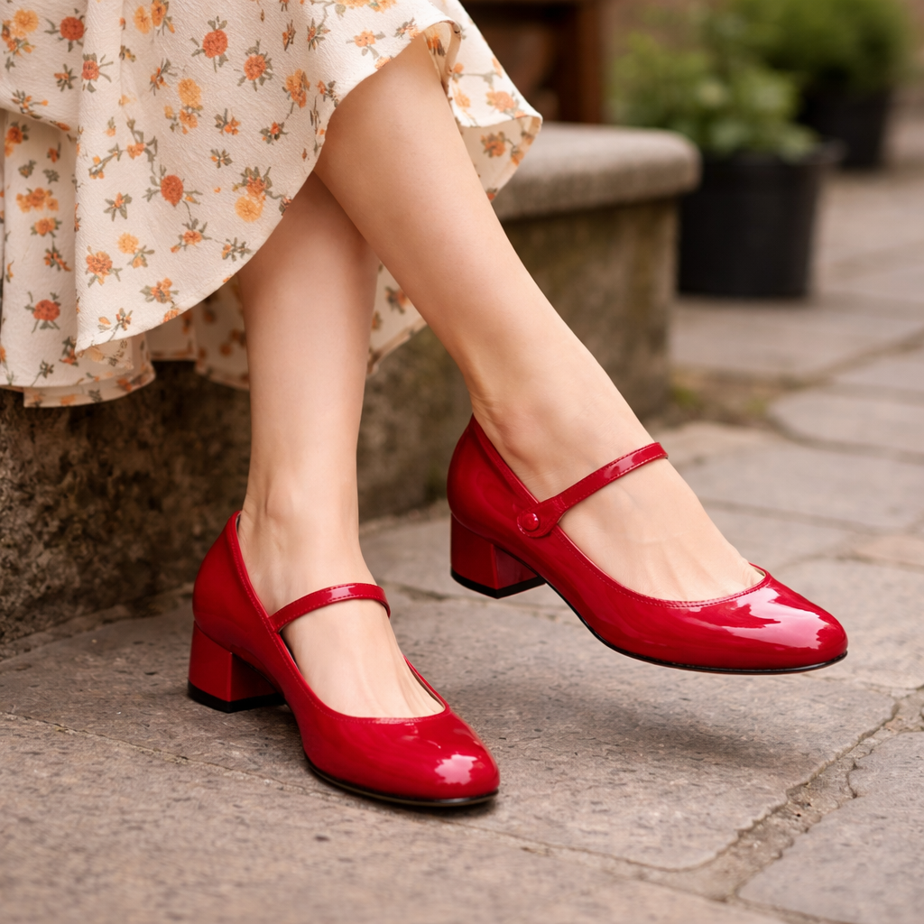 Women's Mary Jane shoes block heel buckle strap comfort fit