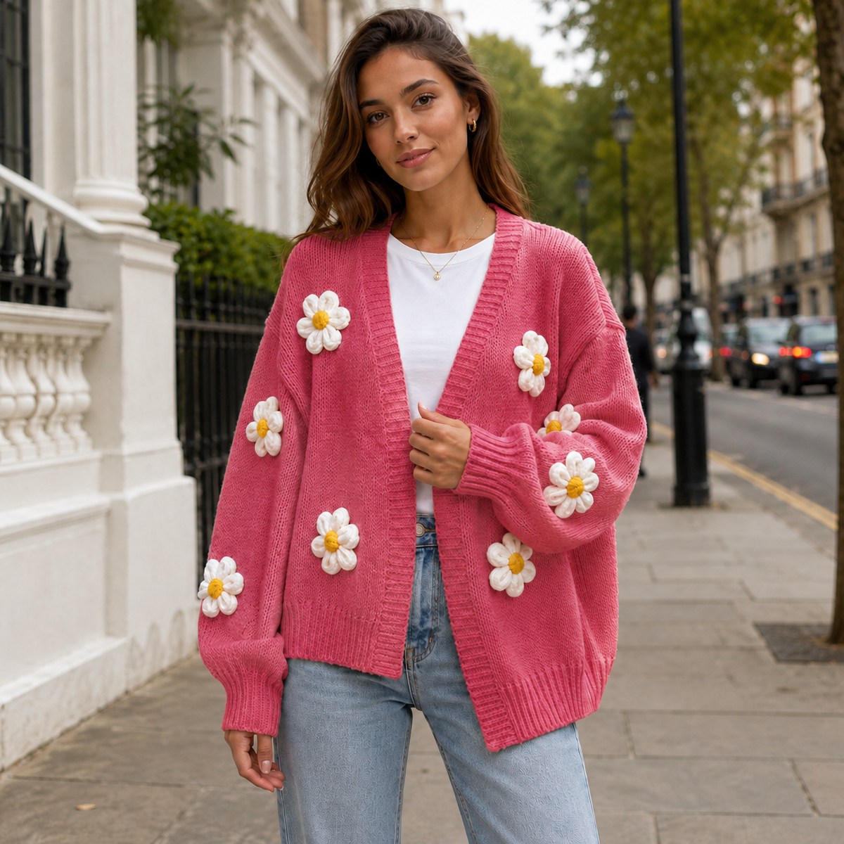 Knit Cardigan Women | Floral Open Front | Long Sleeves
