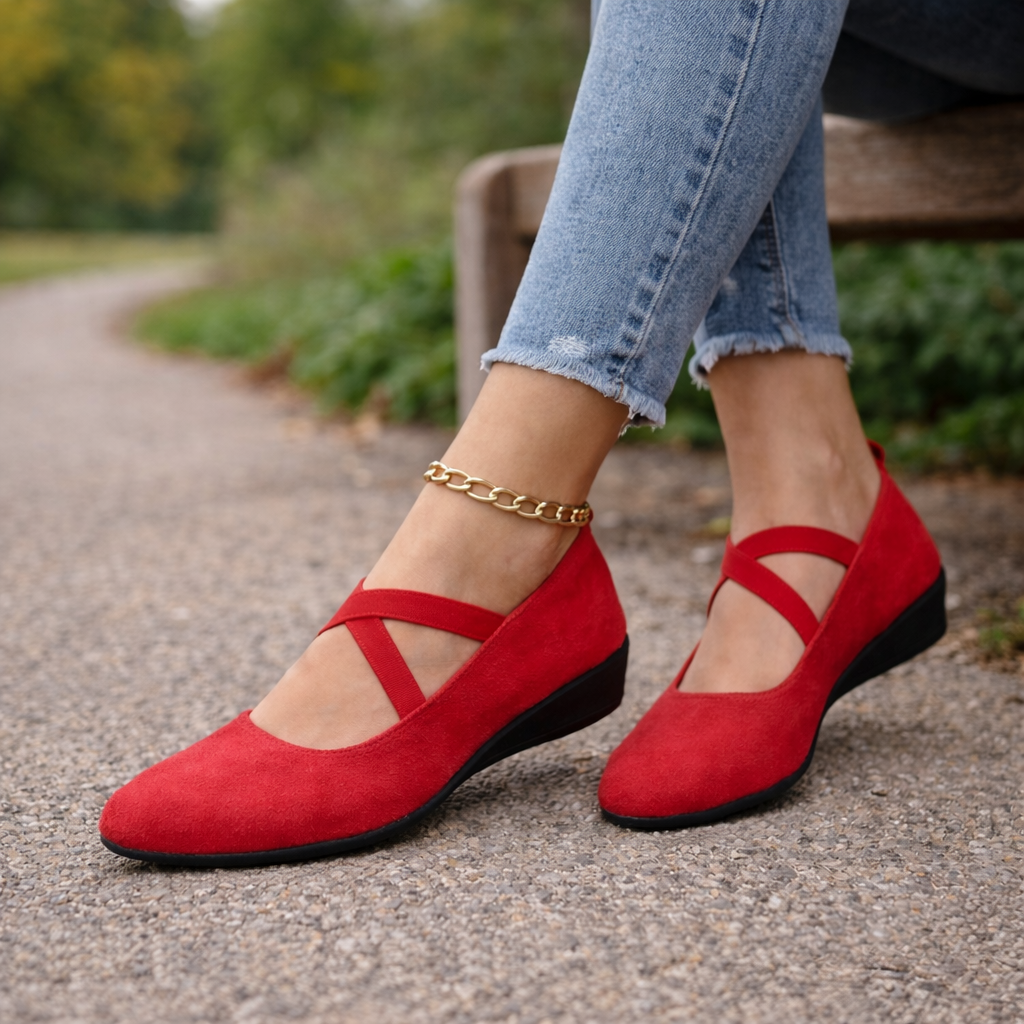 Women's Wedge Flats | Orthopedic Support, Pointed Toe, Ankle Strap