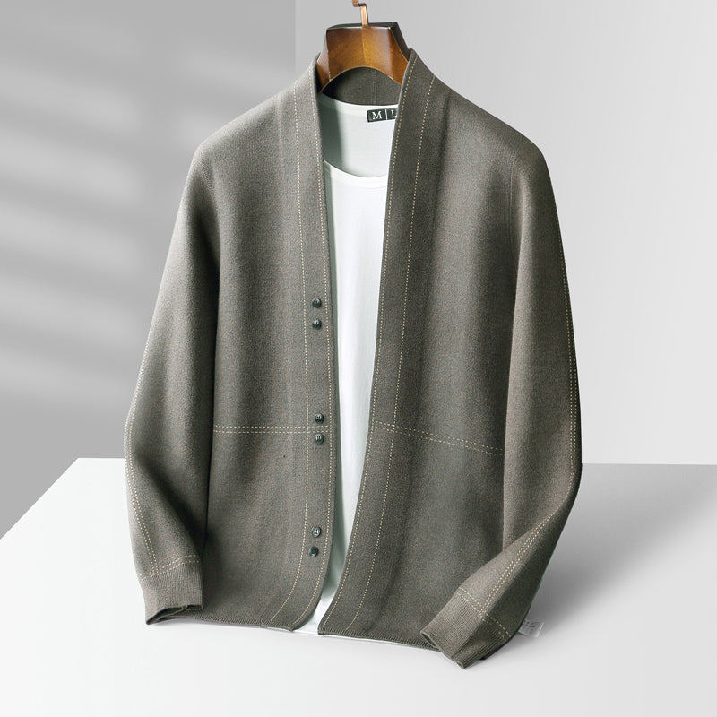 Men's Cardigan | Warm Wool Knit, Button Front | Grey, Blue, Black