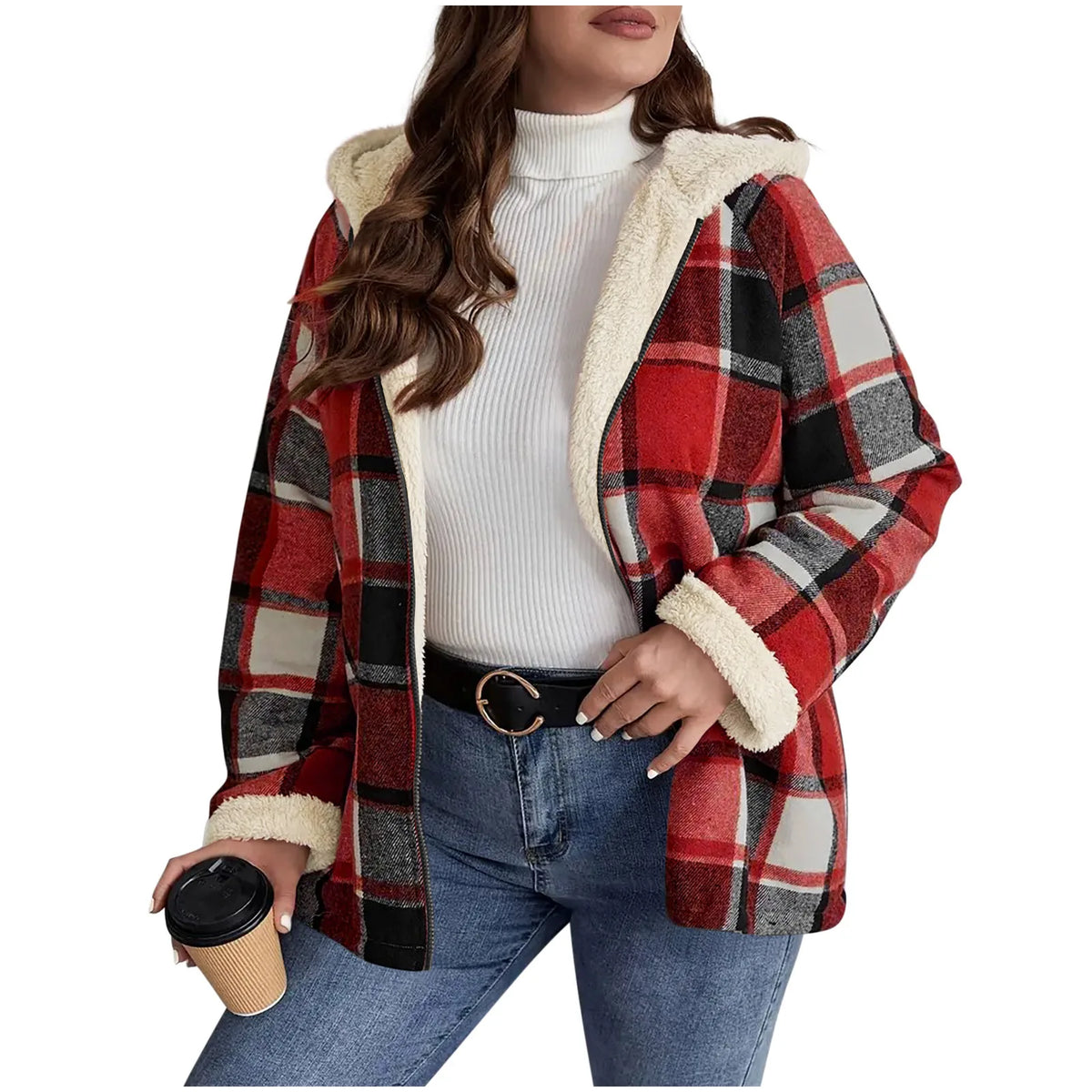 Plaid hooded jacket womens long sleeve casual autumn winter