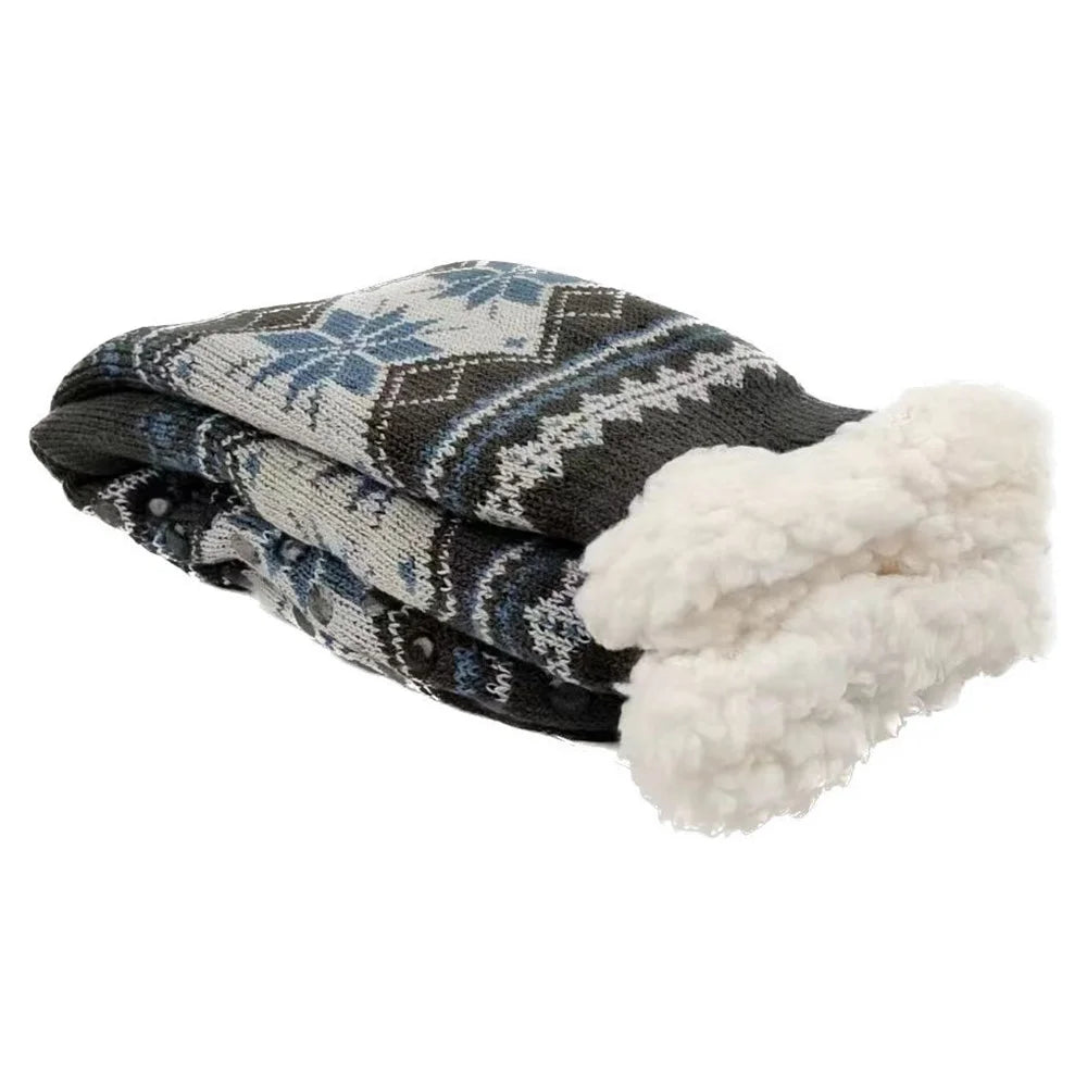 Slipper Socks | Men’s Fluffy Thermal, Warm Crew | Non Slip Snowflake