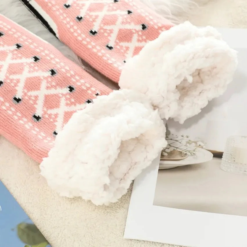 Teddy slipper socks for women with non-slip grips and plush lining