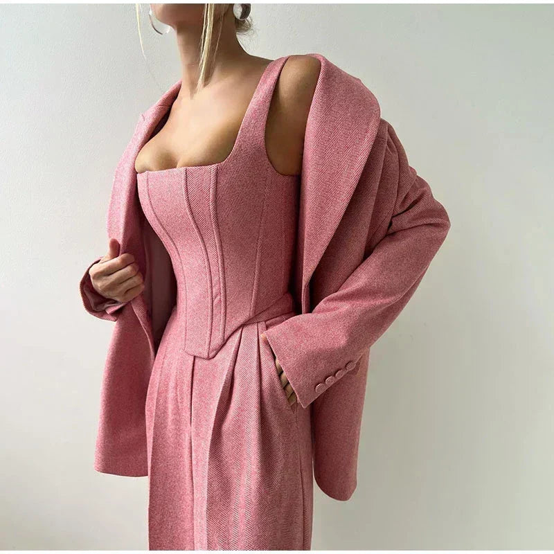 Women's Pants Suit | Corset Top, Blazer and Straight Pants