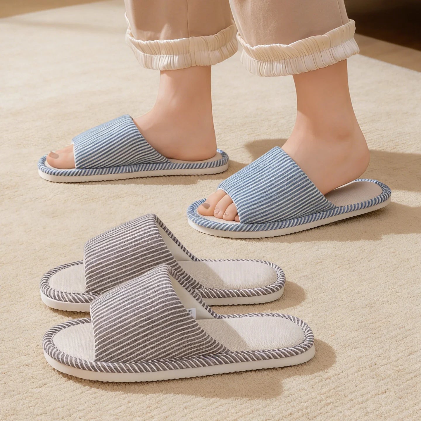 Men's Slippers | Breathable Linen, Slip-On, Open Toe | Spring Summer