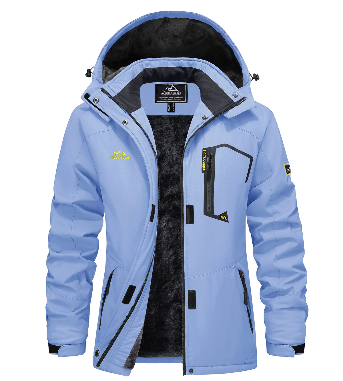Womens waterproof jacket fleece lined with removable hood, winter ski wear