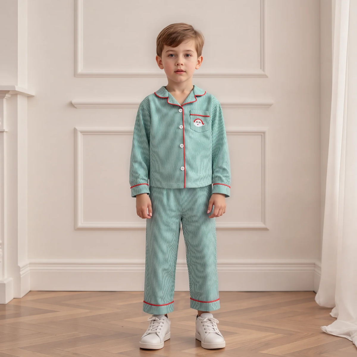 Kids Christmas Pyjamas | Striped Long Sleeve Top, 2 Piece Festive Set