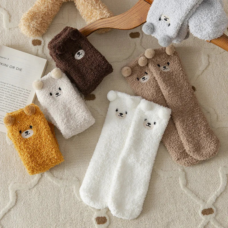 Women's plush slipper socks winter thick warm cartoon knit