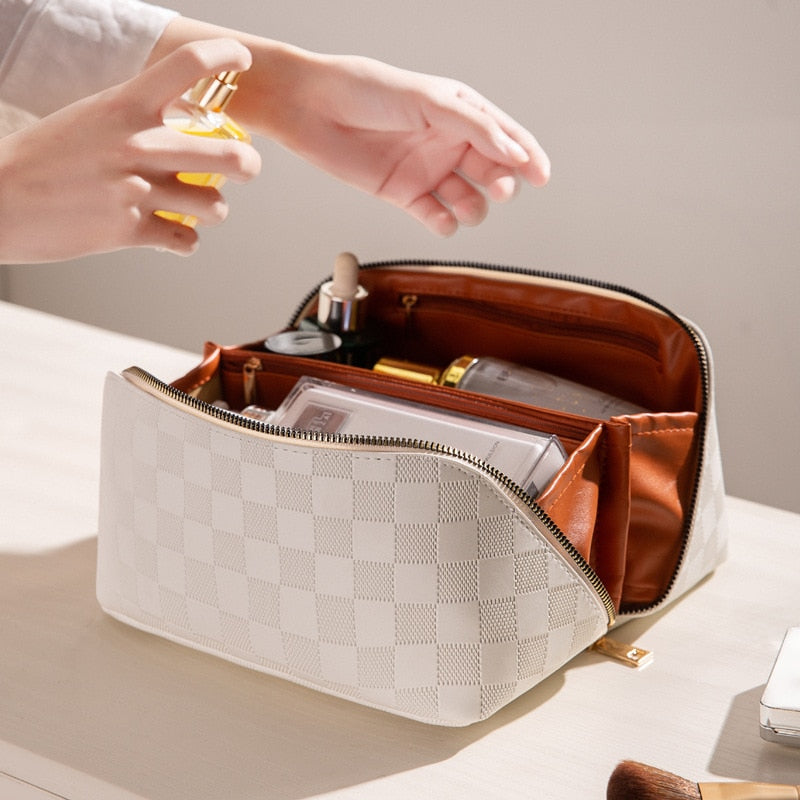 Makeup Bag | Checked Pattern, Cosmetic Storage | Travel Organizer