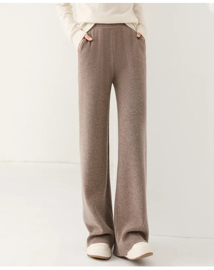 Knit Trousers | Women's High Waist, Wide Leg | Comfortable Fit