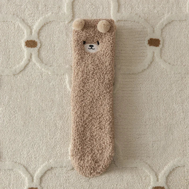 Women's plush slipper socks winter thick warm cartoon knit