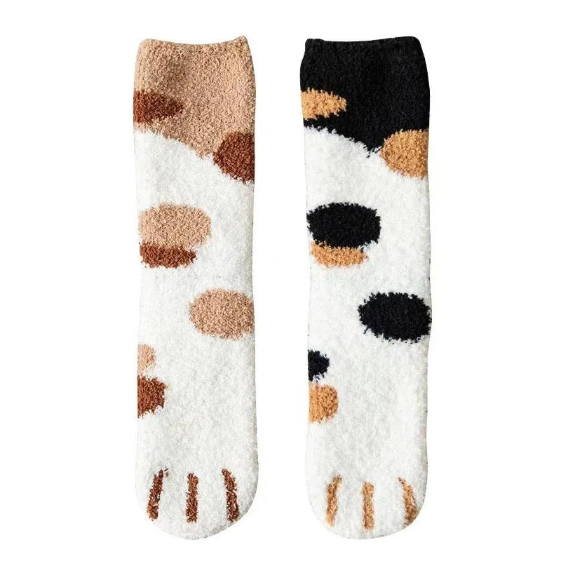 Teddy slipper socks women fuzzy cat paw design thick winter warm