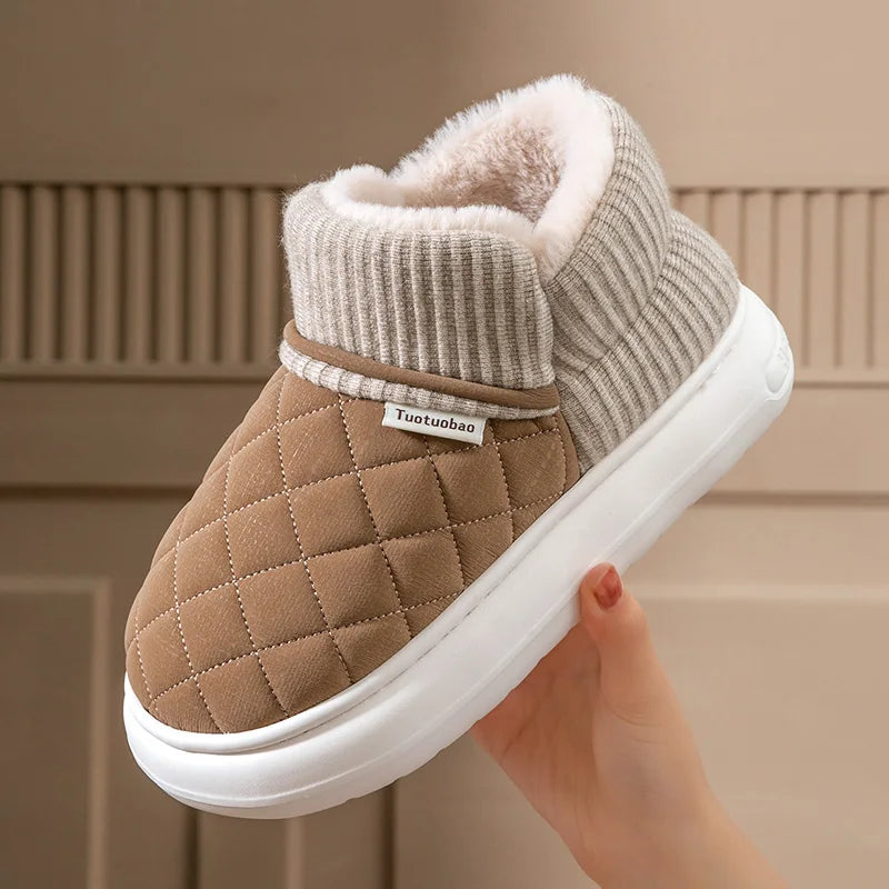 Unisex slipper boots quilted plush lined with non-slip platform sole
