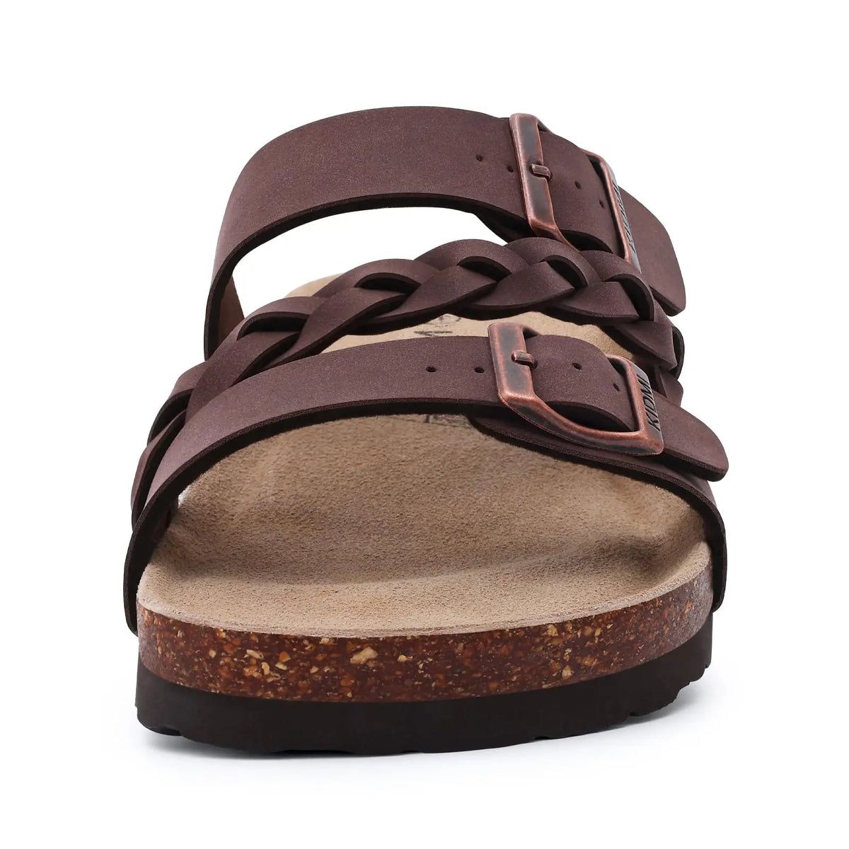 Orthopedic sandals women cork contoured footbed with arch support and buckle strap
