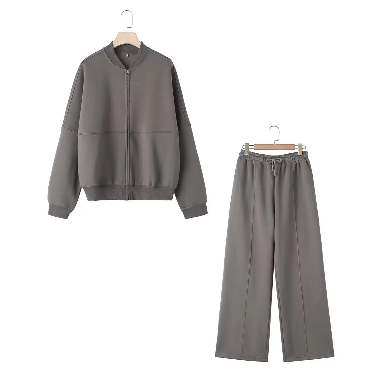 Womens 2 piece zip sweatshirt wide leg set with retro street style and high waist pants