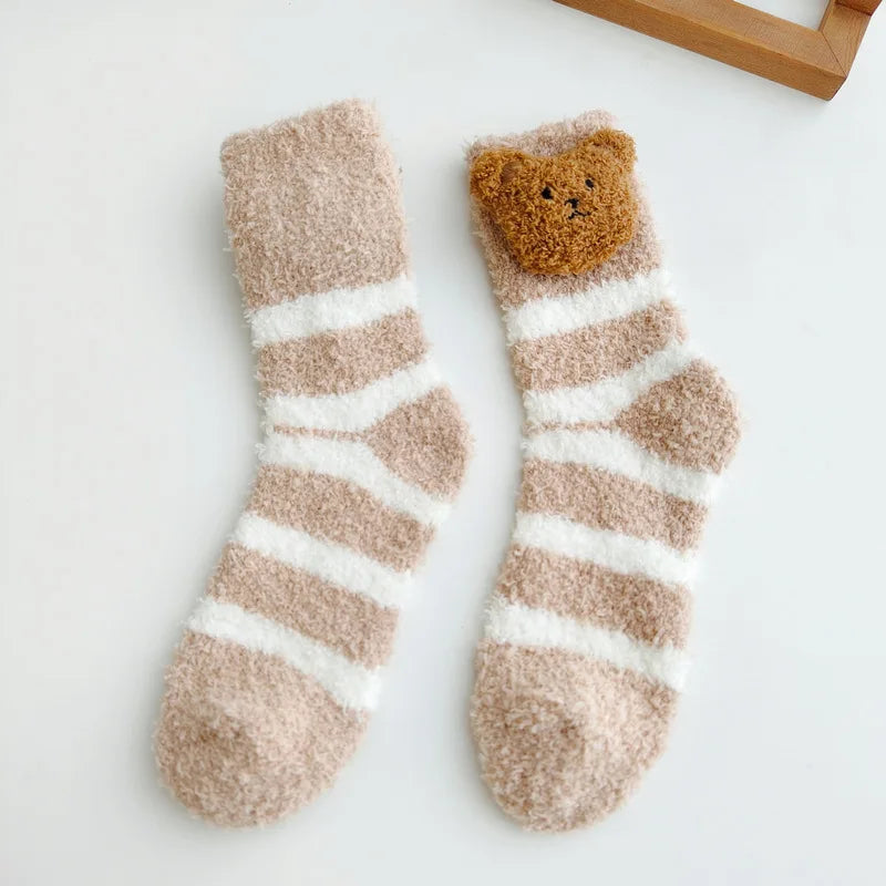 Women's plush slipper socks winter thick warm cartoon knit