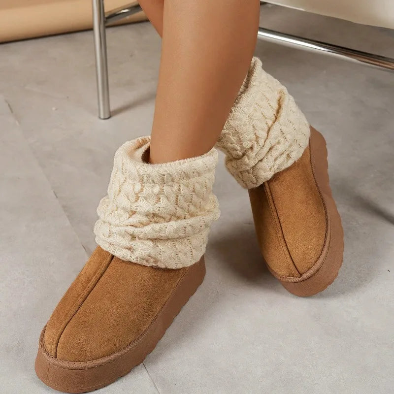 Women slipper boots plush lined knit sock snow boots thick sole