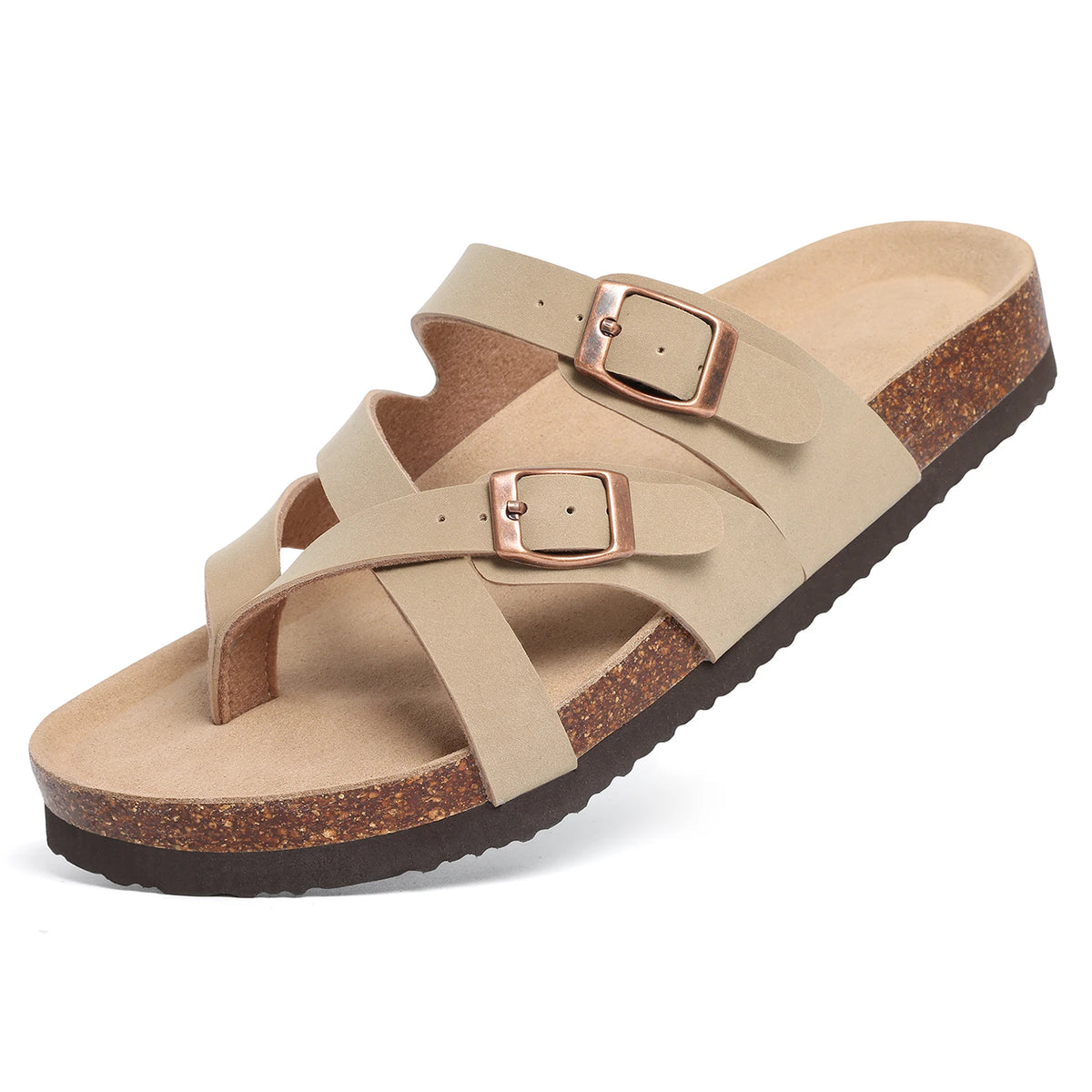 Orthopedic sandals contoured footbed for women with arch support and cork base