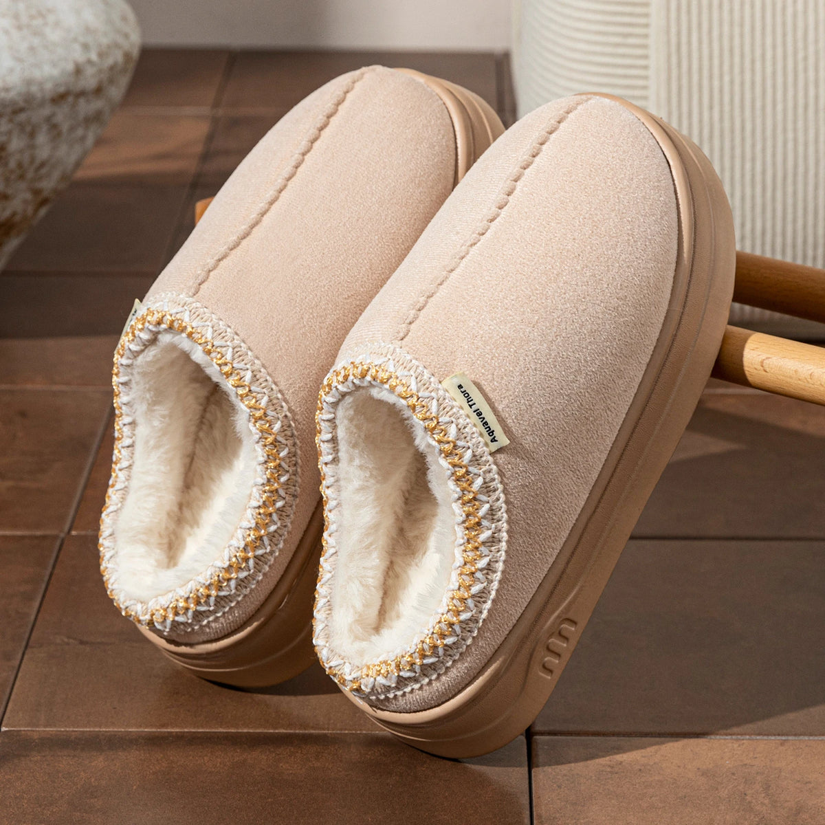 Women plush slipper boots flat anti-slip warm indoor winter