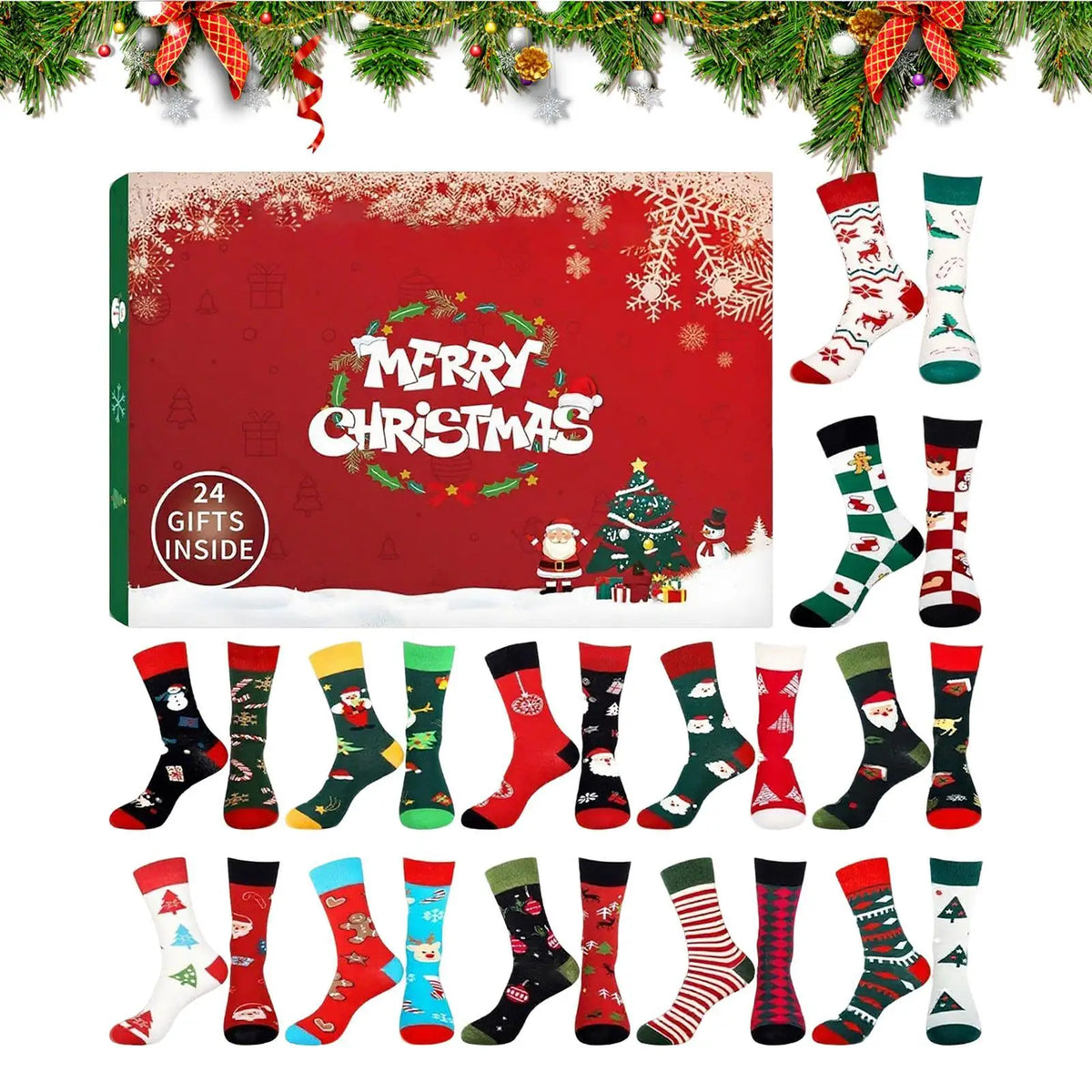 Sock Advent Calendar 12 Pairs Womens Cotton Novelty Socks Gift Set