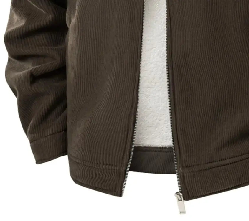 Sherpa lined corduroy jacket men with lapel collar and thick warmth