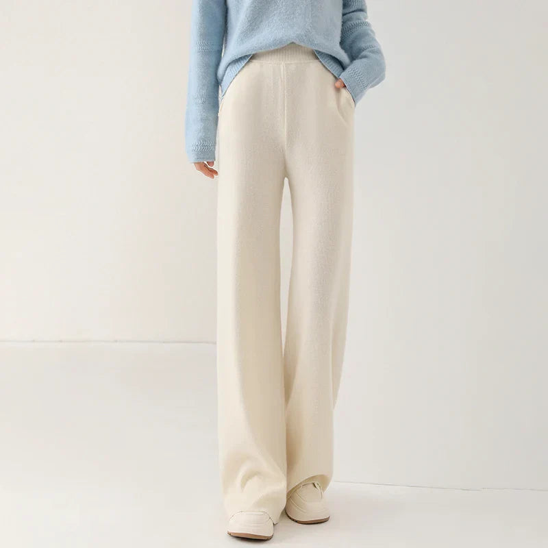 Knit Trousers | Women's High Waist, Wide Leg | Comfortable Fit