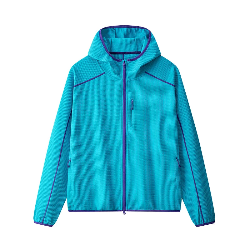Unisex waffle soft shell jacket high collar full-length zip windproof