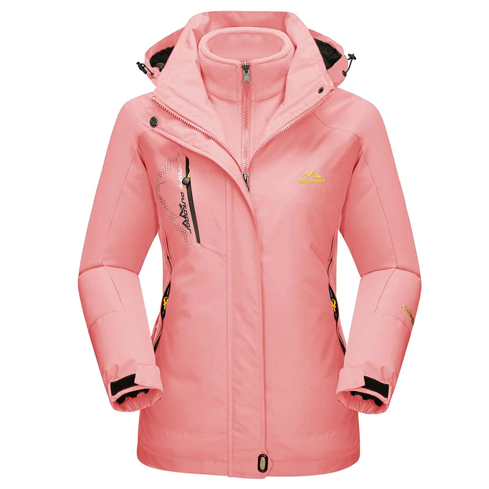 Womens 3 in 1 waterproof jacket fleece lined with removable hood and multiple pockets