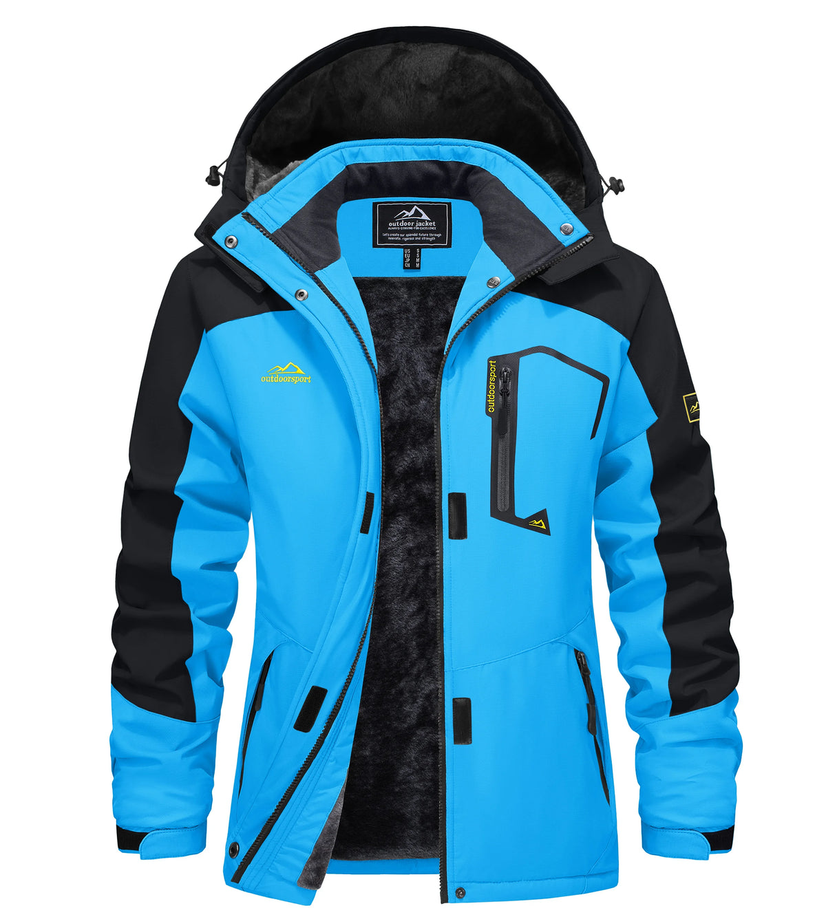 Womens waterproof jacket fleece lined with removable hood, winter ski wear