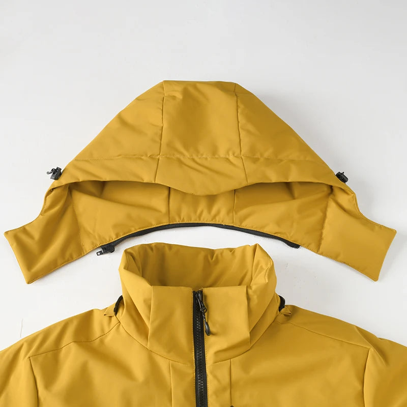 Unisex waterproof fleece lined jacket with windproof thermal lining and hood