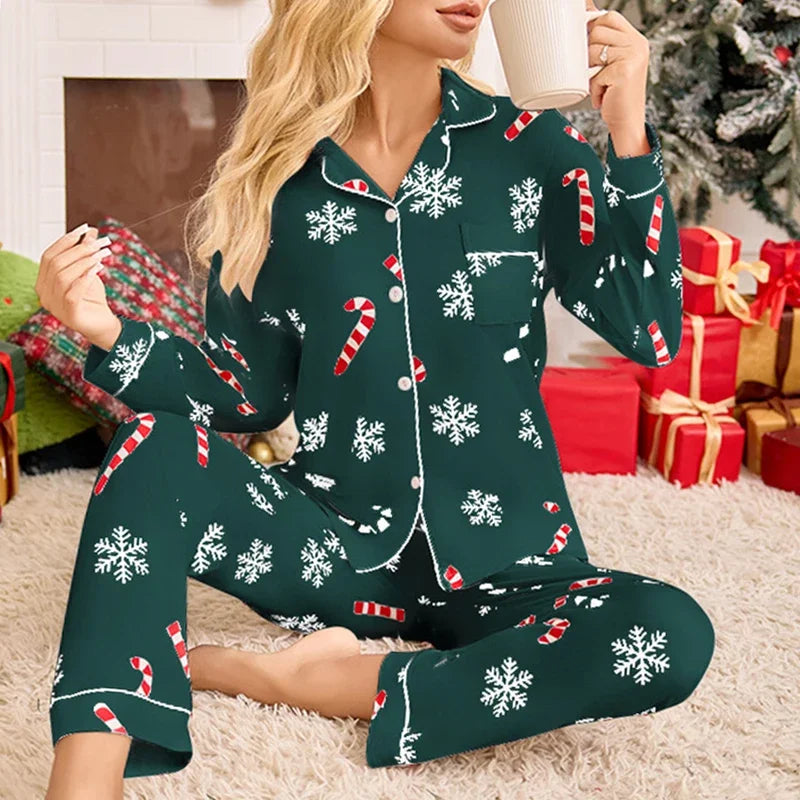 Christmas Pyjamas | Women's Snowflake Print, Long Sleeve Festive Sleepwear