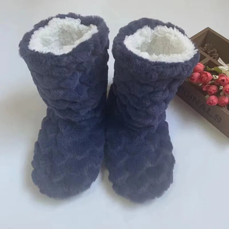 Women men plush slipper boots high tube non-slip indoor winter