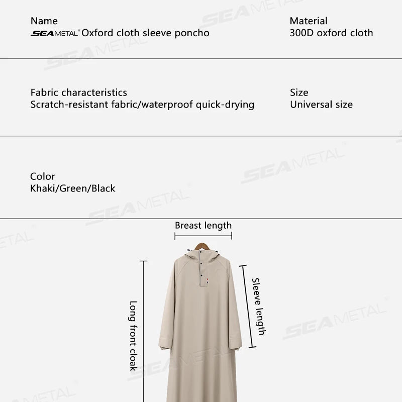 Unisex waterproof hooded rain poncho oversized long raincoat in oxford cloth