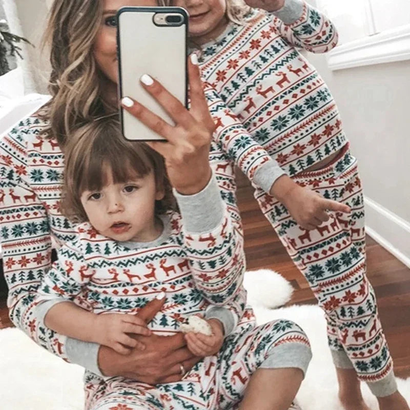 Christmas pyjamas family matching 2 piece set allover festive print Mum Dad kids baby
